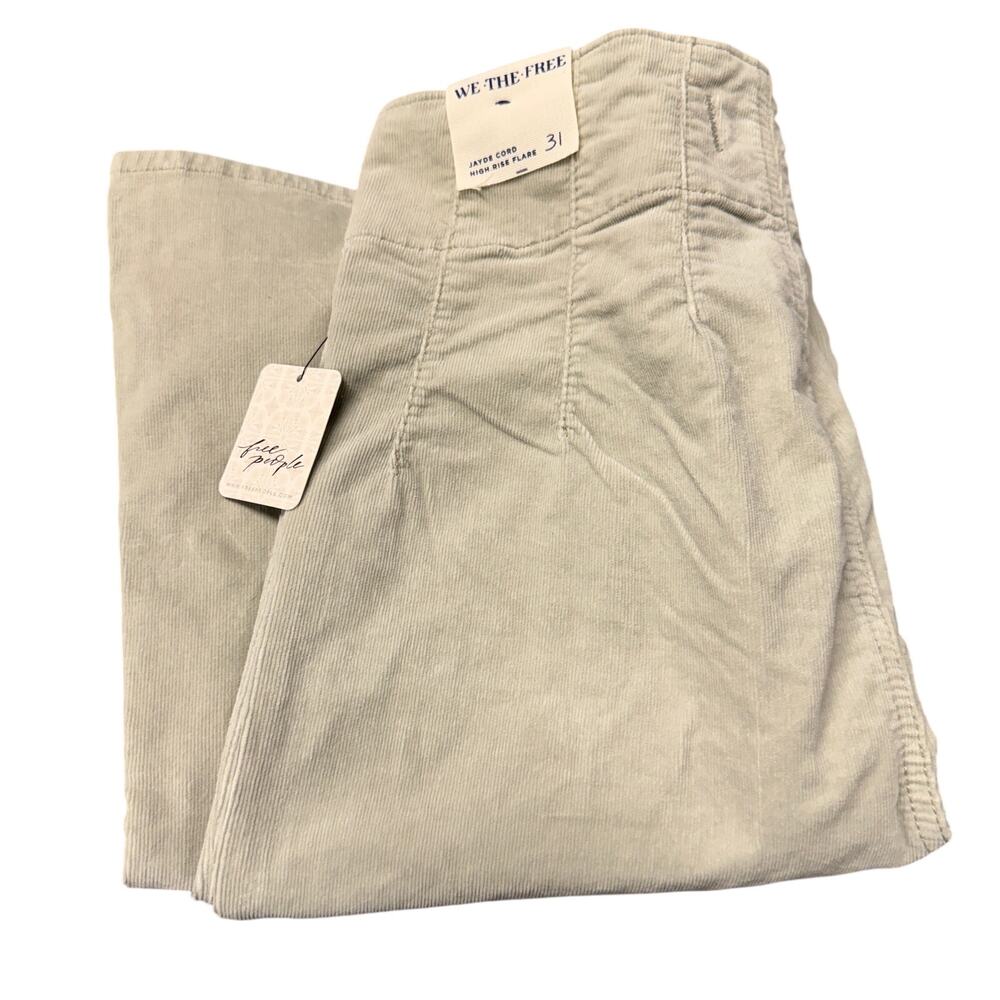 Free People Jayde Cord Pants High Rise Flare Boho Mineral Gray Taupe Womens 31